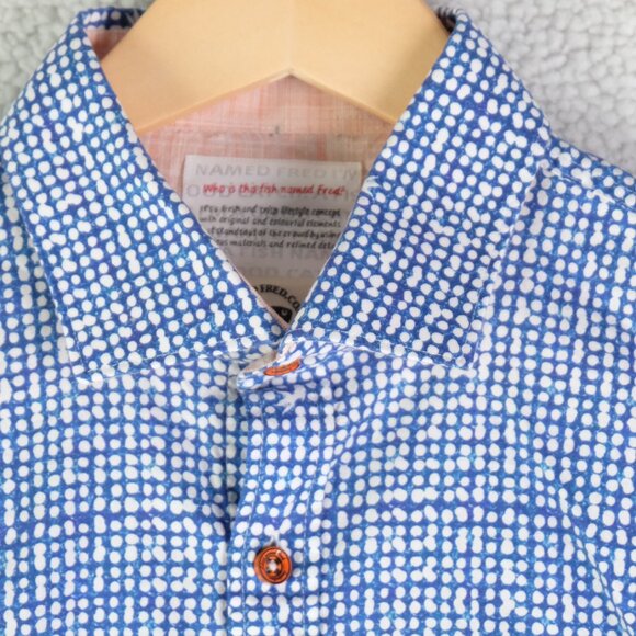 A Fish Name Fred Shirt Mens Medium Blue White Dot Geometric Button Up - Picture 2 of 11
